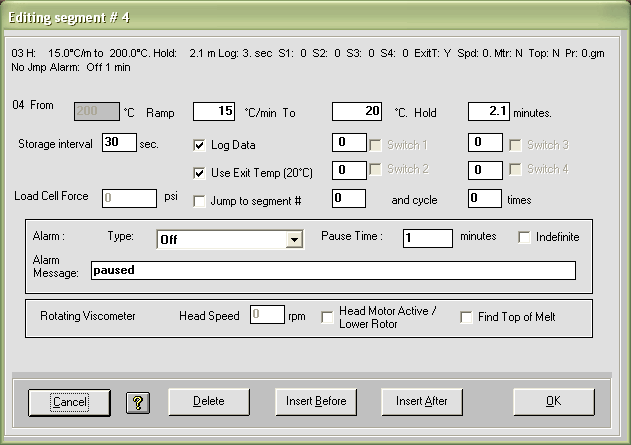 Temperature program editing